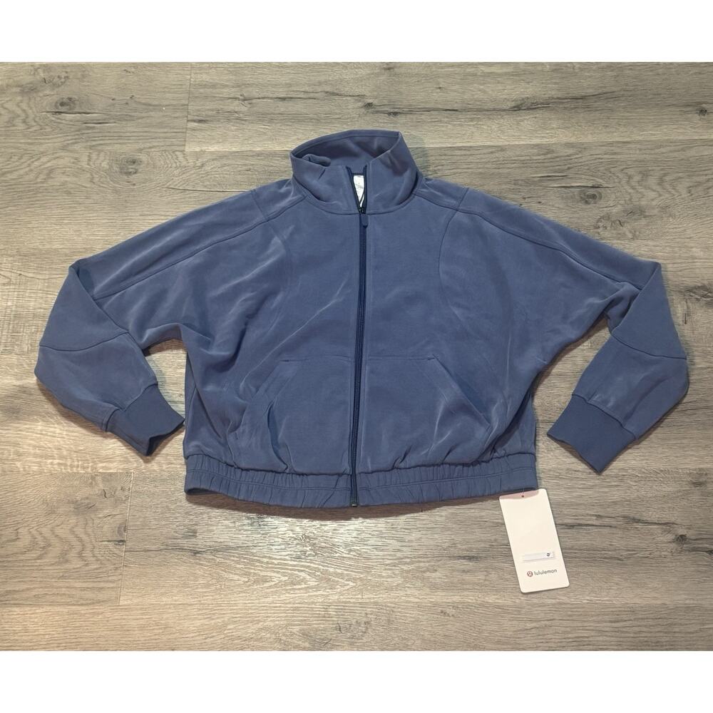 NWT Lululemon Brushed Softstreme Funnel Neck Zip Up Size 8 Pitch Blue PTBL